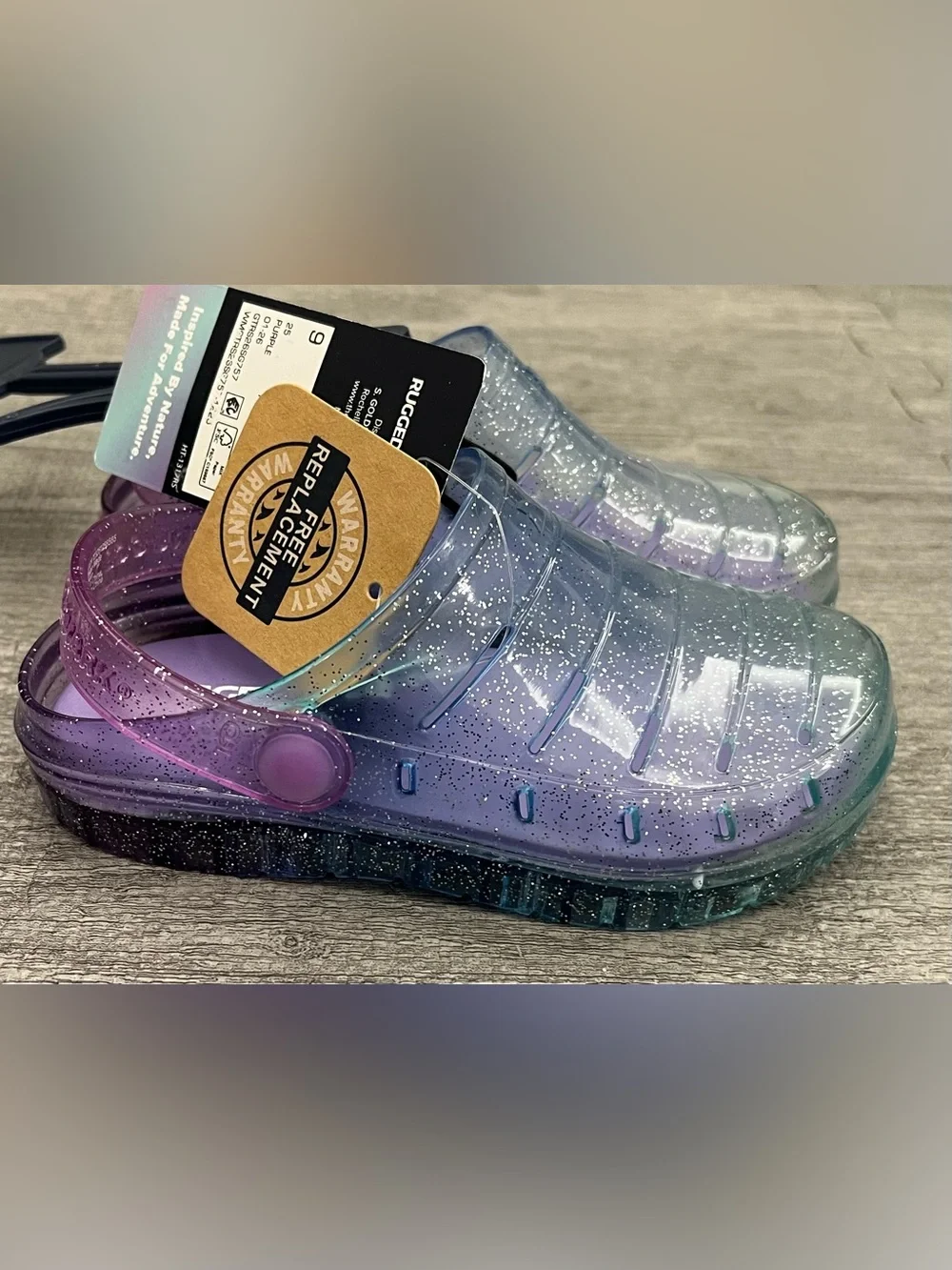 Rugged Shark Glitter Clog Adjustable Strap Unisex Kids Sandal US 9 Purple/Blue